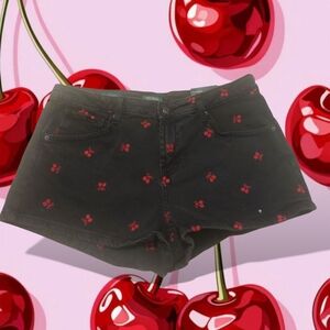 Wild Fable Black and Red Jean Shorts Cherry Print